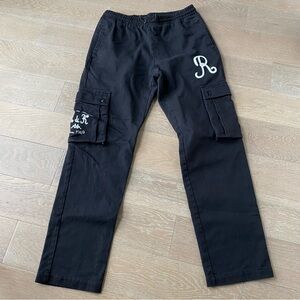 Kappa Italian elastic drawstring waist embroidered black cargo pants euro L us M